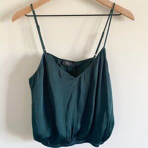 RESET by Jane Deep Green Silky Cropped Tank Top – Adjustable Straps, Size M